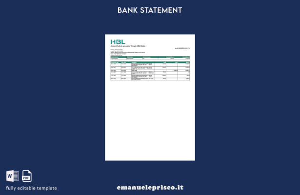modello di parole dell'estratto conto Pakistan HBL in stile verificato
